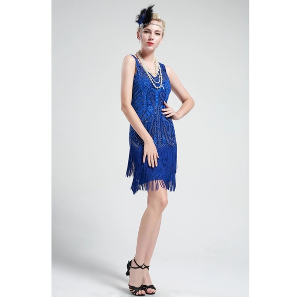 Cobalt Blue Sleeveless Flapper Beaded and Sequined - Picture 2 of 8